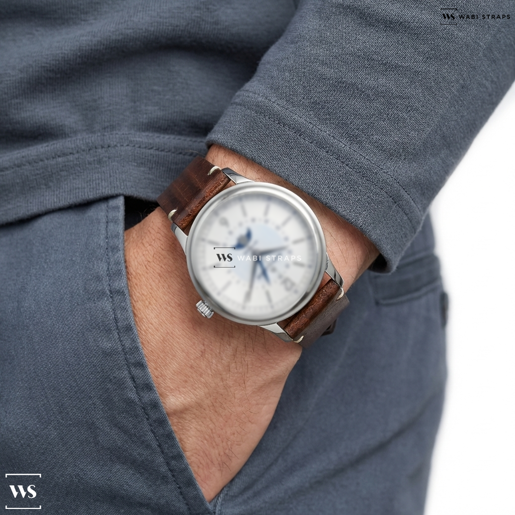 Brown Wood Leather Watch Strap on Maurice Lacroix Les Classiques Automatic Silver Dial Stainless Steel Men's Watch
