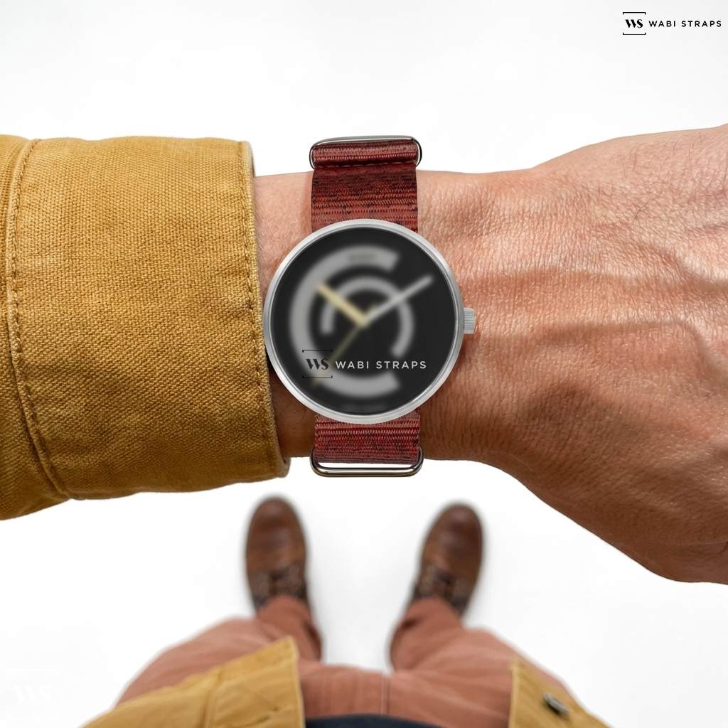 Black/Red Graphic Print Nylon Watch Strap on Walter Gropius CENTUM DELUXE