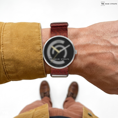 Black/Red Graphic Print Nylon Watch Strap on Walter Gropius CENTUM DELUXE