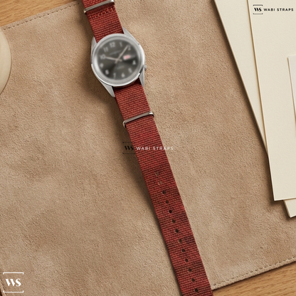 Black/Red Graphic Print Nylon Watch Strap on Praesidus Watch Co.Rec Spec