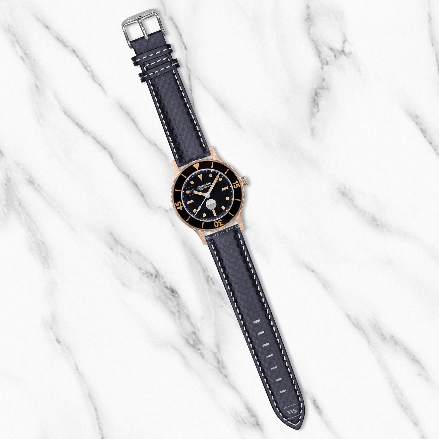 Black-White Carbon Fibre Leather Strap