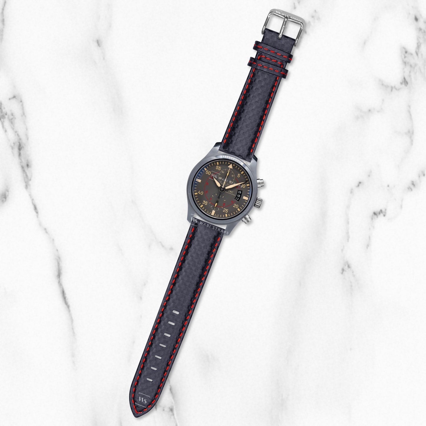 Black-Red Carbon Fibre Leather Strap