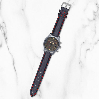 Black-Red Carbon Fibre Leather Strap