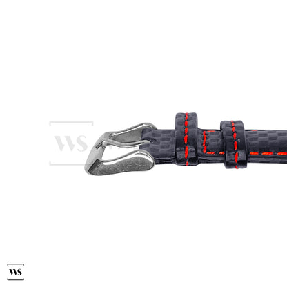 Black-Red Carbon Fibre Leather Strap