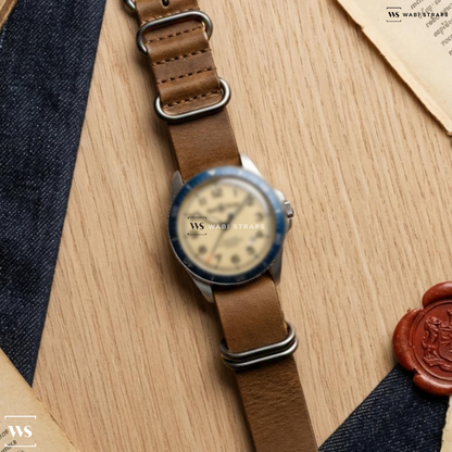 Brown Aged Rustic Leather Watch Strap on Omega Constellation Vintage Arrow Markers
