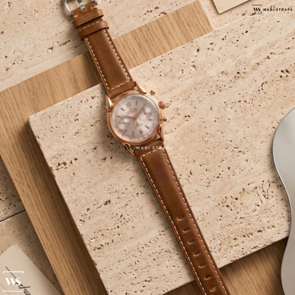 Tan Aged Rustic Leather Watch Strap on Dubey & Schaldenbrand Index Mobile Chronograph