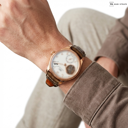Tan Aged Rustic Leather Watch Strap on IWC Portugieser Tourbillon