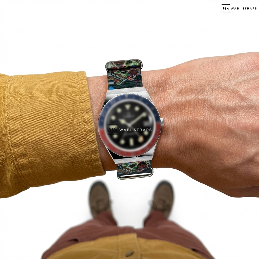 Green/Red/White Graphic Print Nylon Watch Strap on Timex Standard Dia de los Muertos 40mm