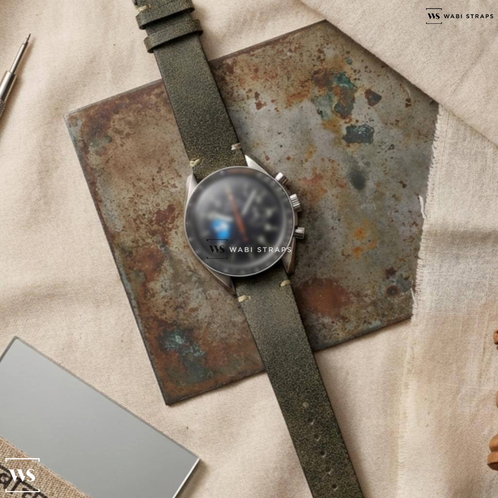 Brown Buffed Leather Watch Strap on Omega Speedmaster Mark 40