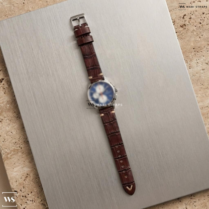 Brown Crocodile Grain Leather Watch Strap on Maurice Lacroix Automatic Blue Dial Steel Men's Watch