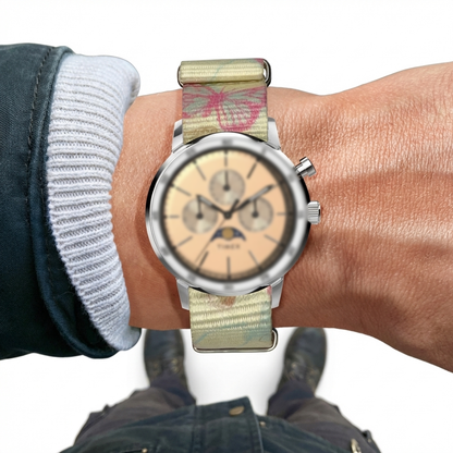 Brown/Pink Graphic Print Nylon Watch Strap on Marlin® Moon Phase 40mm