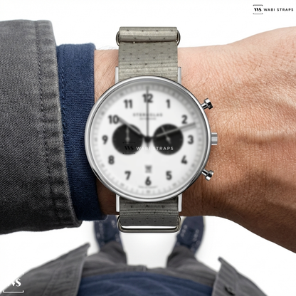 Black/White Graphic Print Nylon Watch Strap on Sternglas CHRONO White