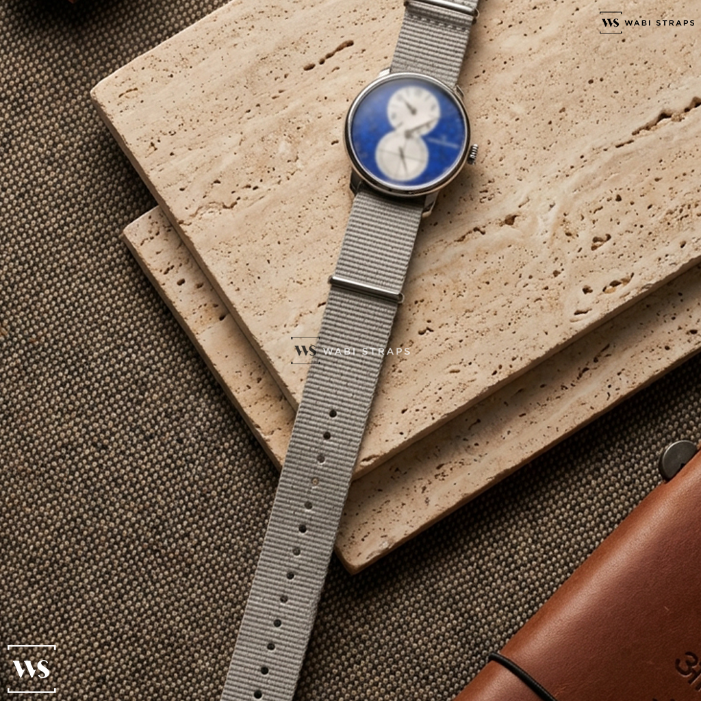 Black/White Graphic Print Nylon Watch Strap on Louis Erard Excellence Regulateur Lapis-Lazuli