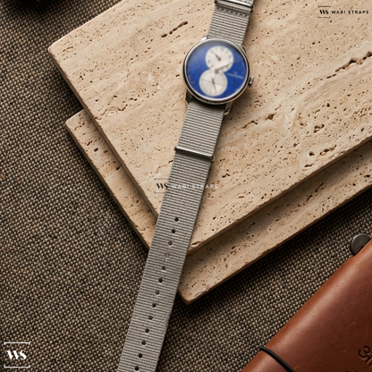 Black/White Graphic Print Nylon Watch Strap on Louis Erard Excellence Regulateur Lapis-Lazuli