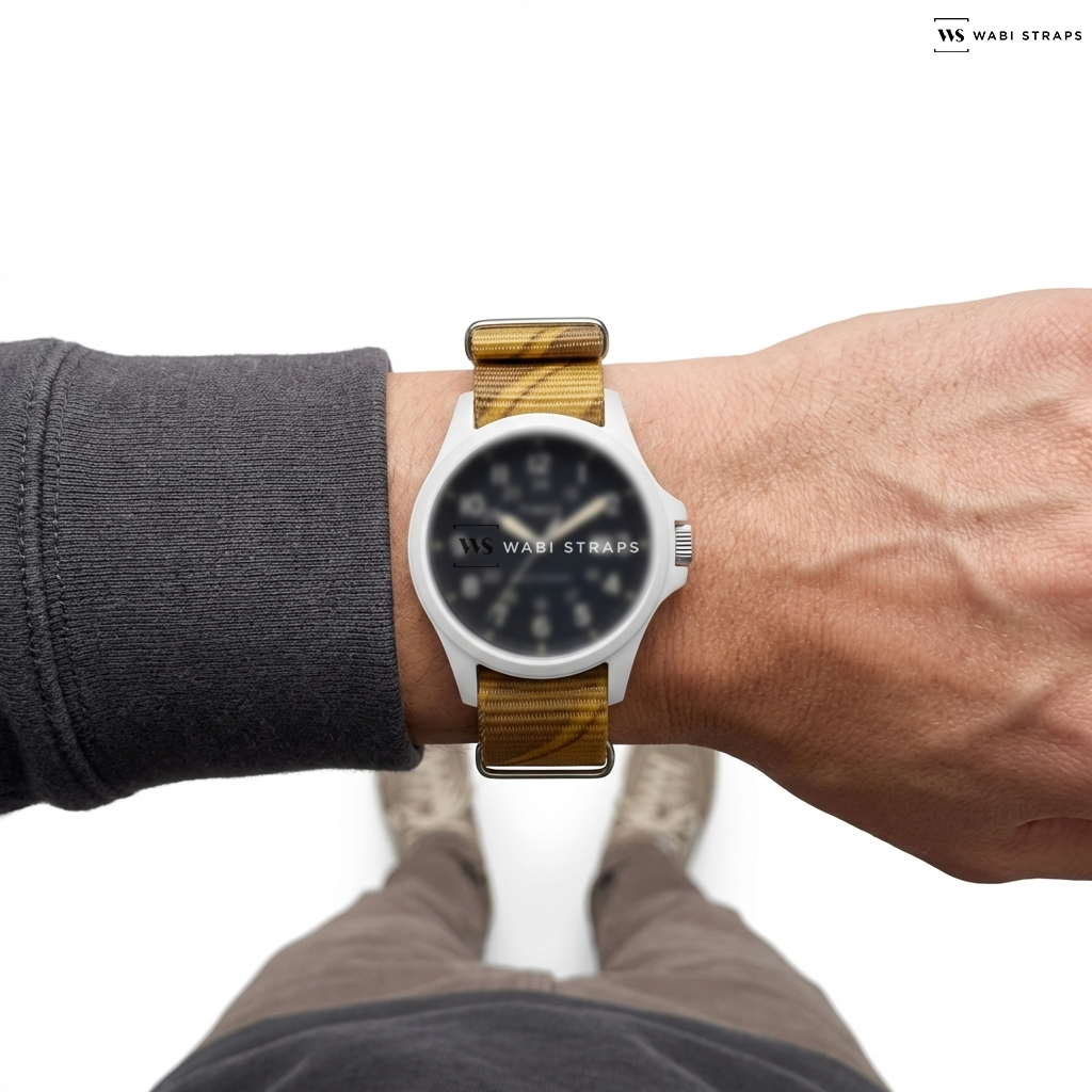 Brown/Orange Graphic Print Nylon Watch Strap on Expedition Field Post Solar