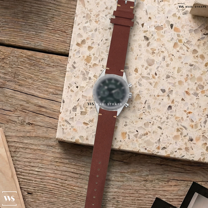 Brown Fuzzy Grain Leather Watch Strap on Omega Speedmaster 57 Co-Axial SS Green Dial 2024