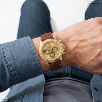 Brown Fuzzy Grain Leather Watch Strap on Rolex 1996 Daytona Zenith Diamond Dial Very Sharp
