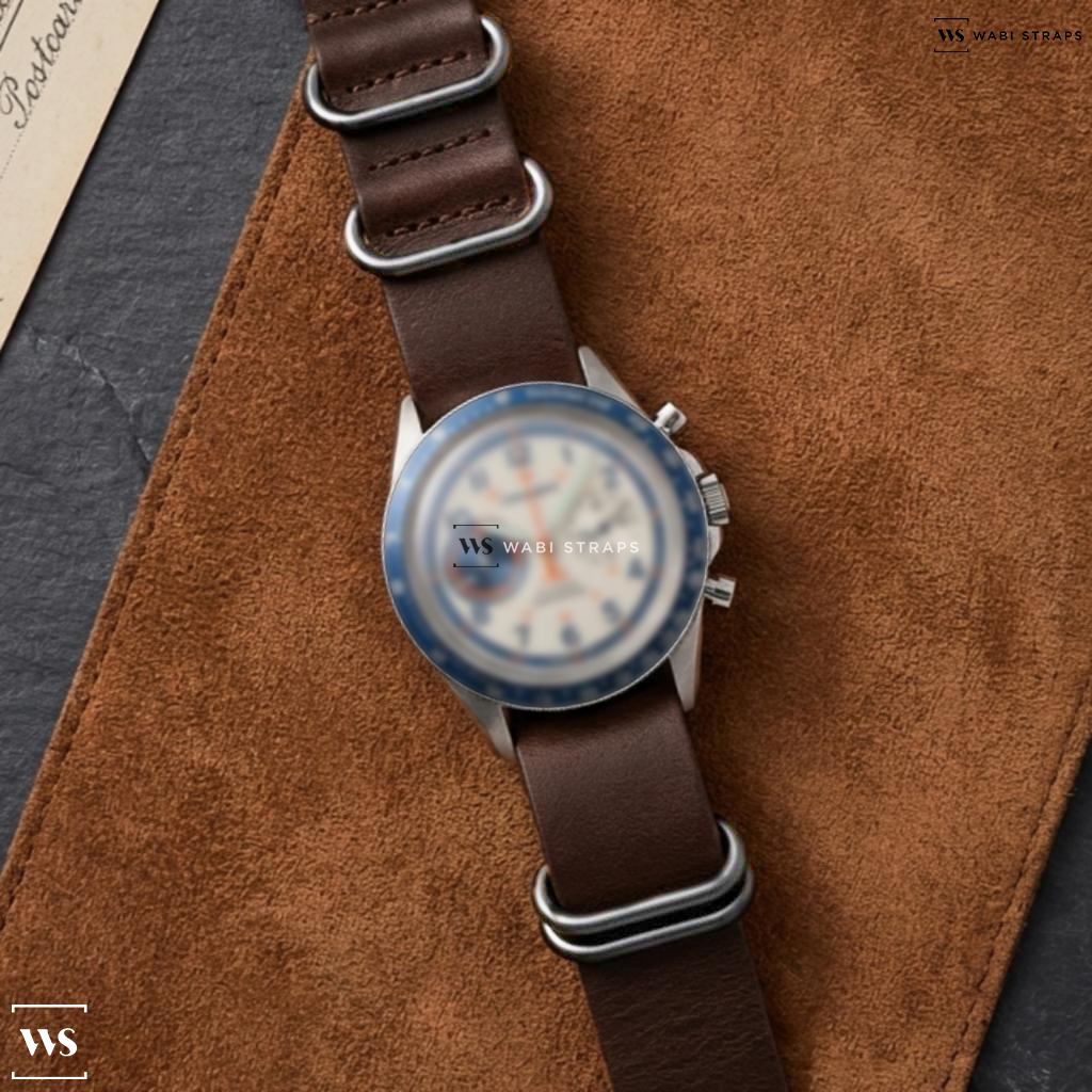 Brown Aged Rustic Leather Watch Strap on Rolex Datejust TT Champagne Linen Dial