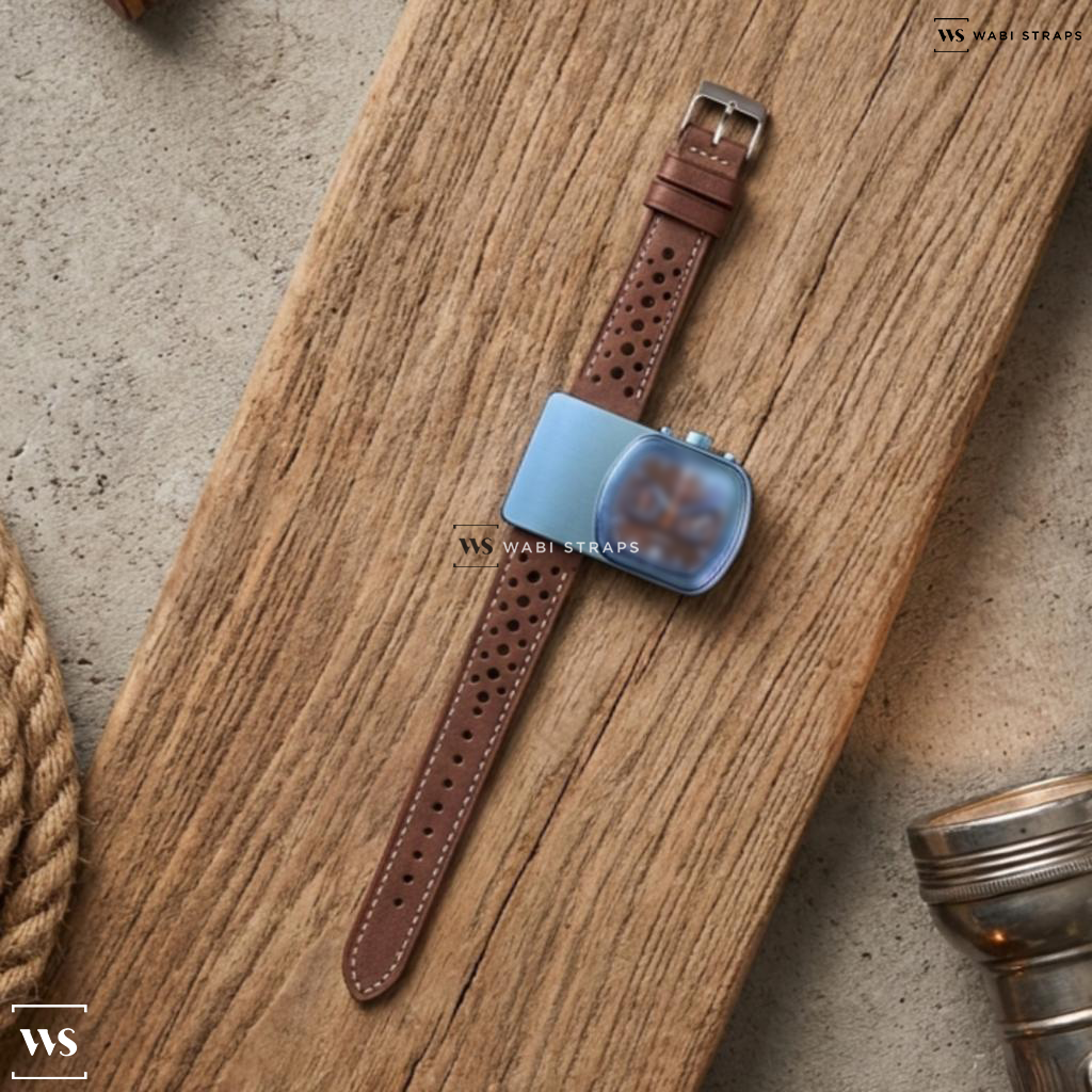 Brown Perforated Leather Watch Strap on Straton Watch Co. Cuffbuster Sprint Brown