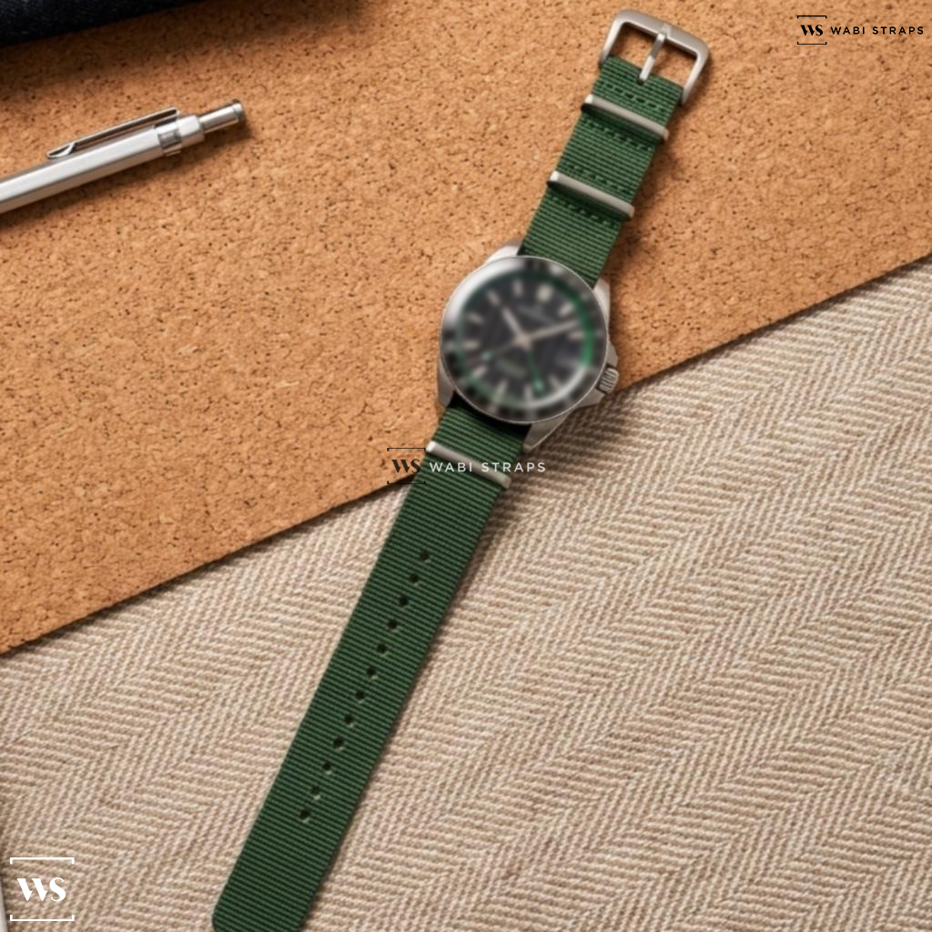Green Bright Solid Plain Nylon Watch Strap on Norqain Adventure Neverest GMT