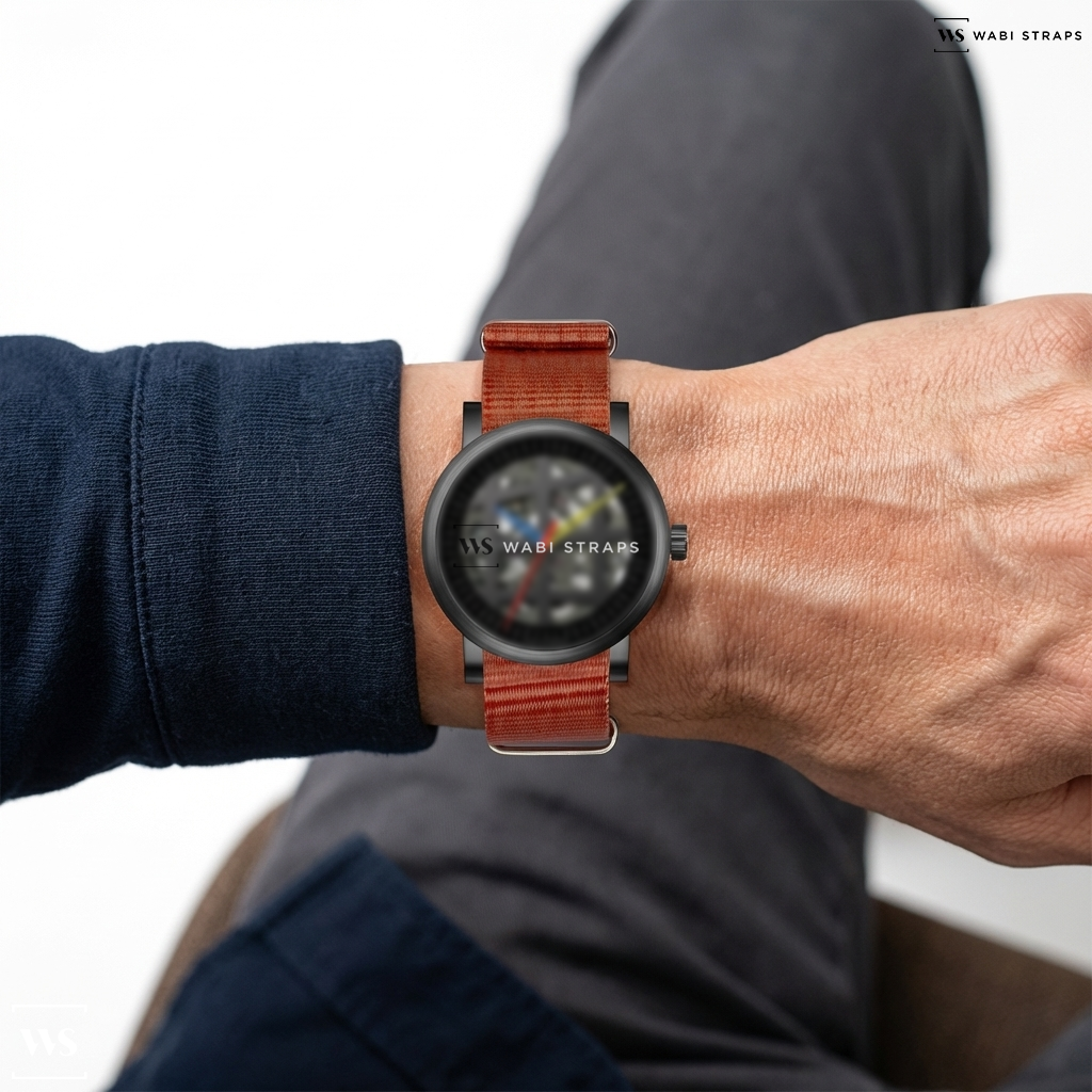 Red Graphic Print Nylon Watch Strap on Walter Gropius ATRIUM