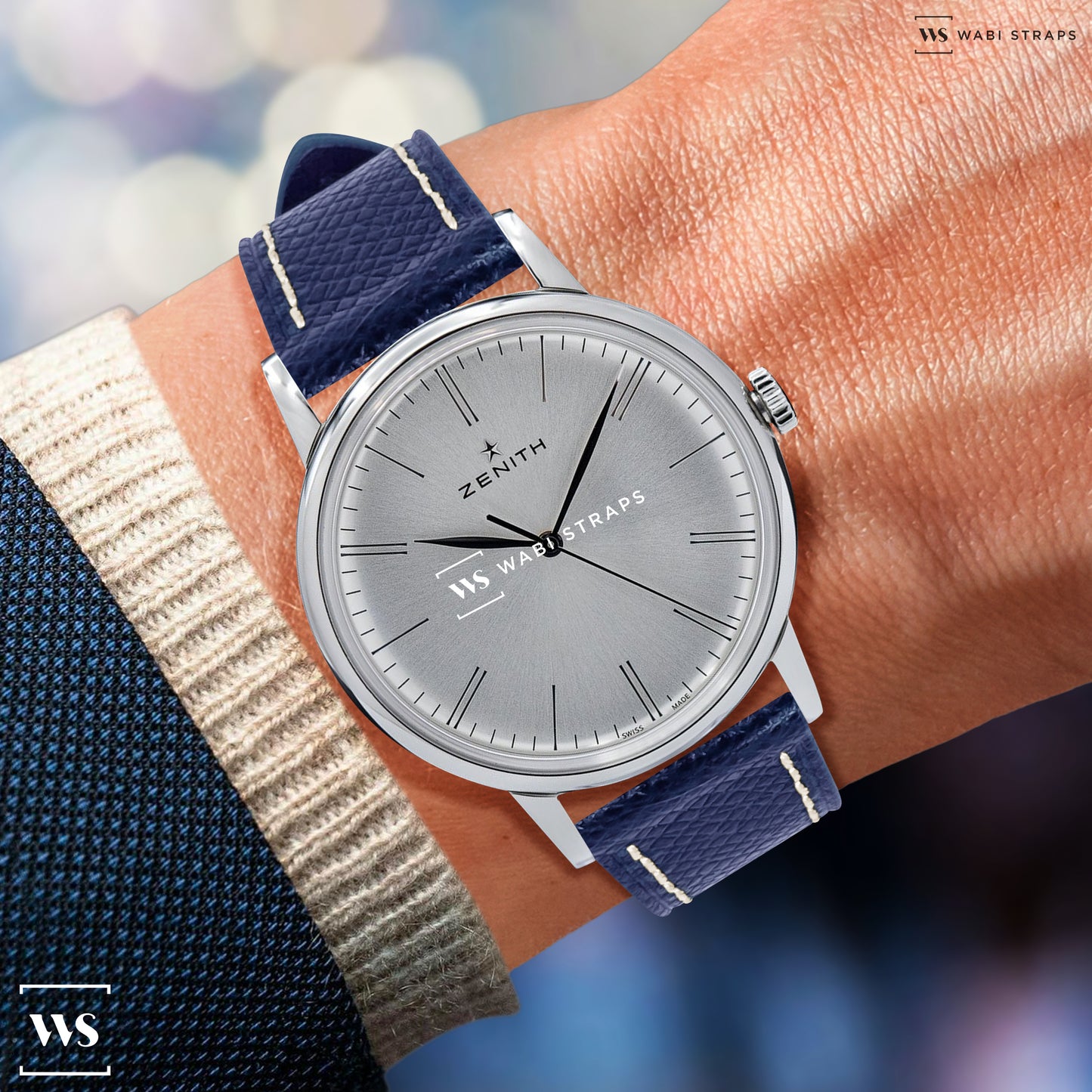 Indigo Epsom Pebbled Texture Leather Strap