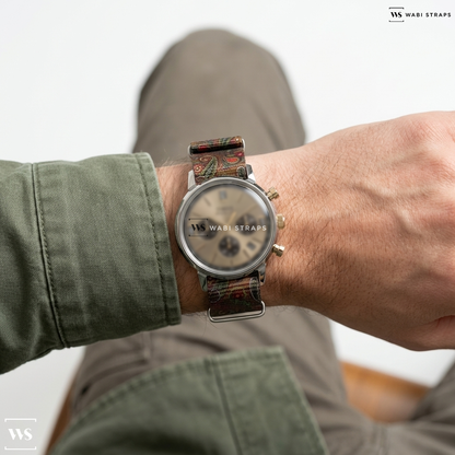 Brown/Green/Red Graphic Print Nylon Watch Strap on Marlin® Chronograph Tachymeter 40mm