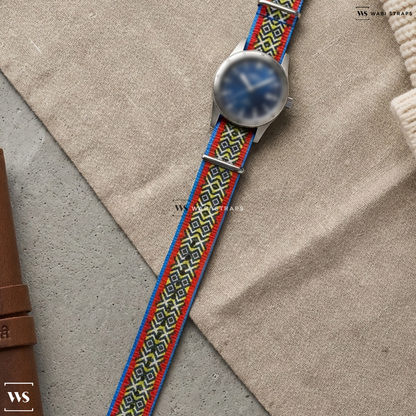 Black/Blue/Red/Yellow Graphic Print Nylon Watch Strap on Fortis Flieger F-39 Automatic
