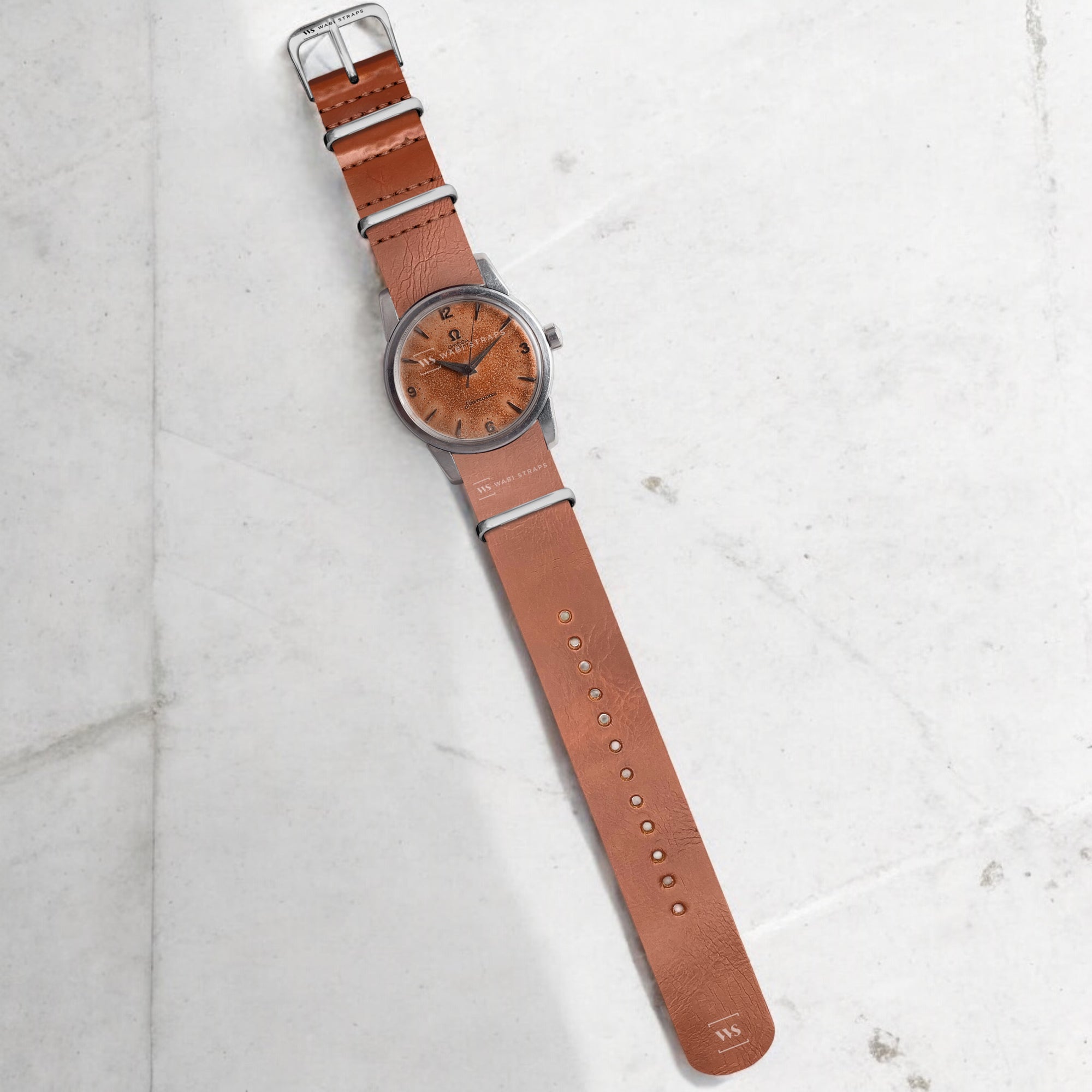 Tan Faux PU Leather One Piece Watch Strap wabistraps