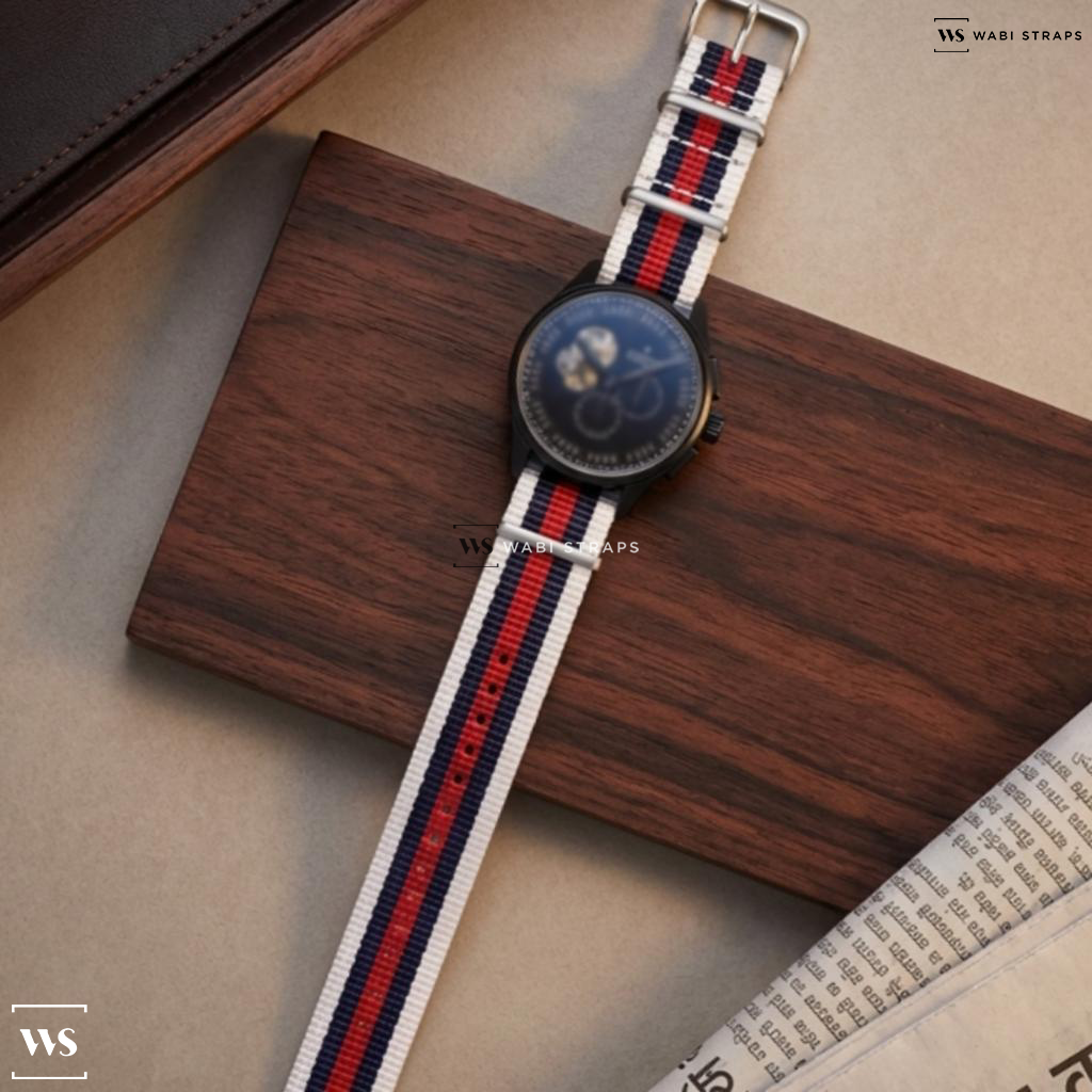 Blue/Red/White 5 Stripes Nylon Watch Strap on Zenith El Primero Chronomaster 1969 Tribute to Rolling Stones