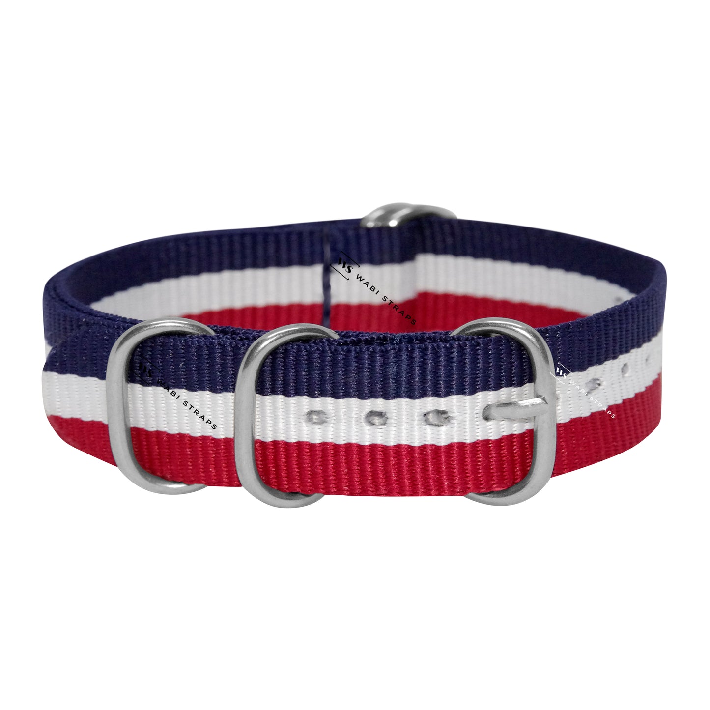 Red, White & Blue Striped 5-Ring Hardware NavSpec British Military Strap