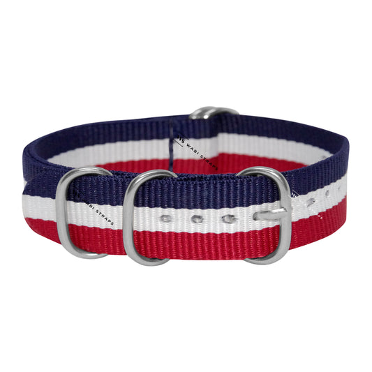 Red, White & Blue Striped 5-Ring Hardware NavSpec British Military Strap
