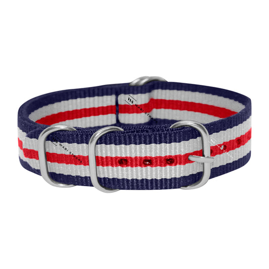 Blue, White & Red Striped 5-Ring Hardware NavSpec British Military Strap