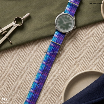 Blue/Purple Tie Dye Nylon Watch Strap on Bruno Sohnle Glashutte Turin