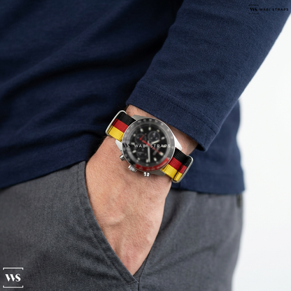 Black/Red/White 3 Stripes Nylon Watch Strap on Seiko Prospex Speedtimer Solar SSC915P1