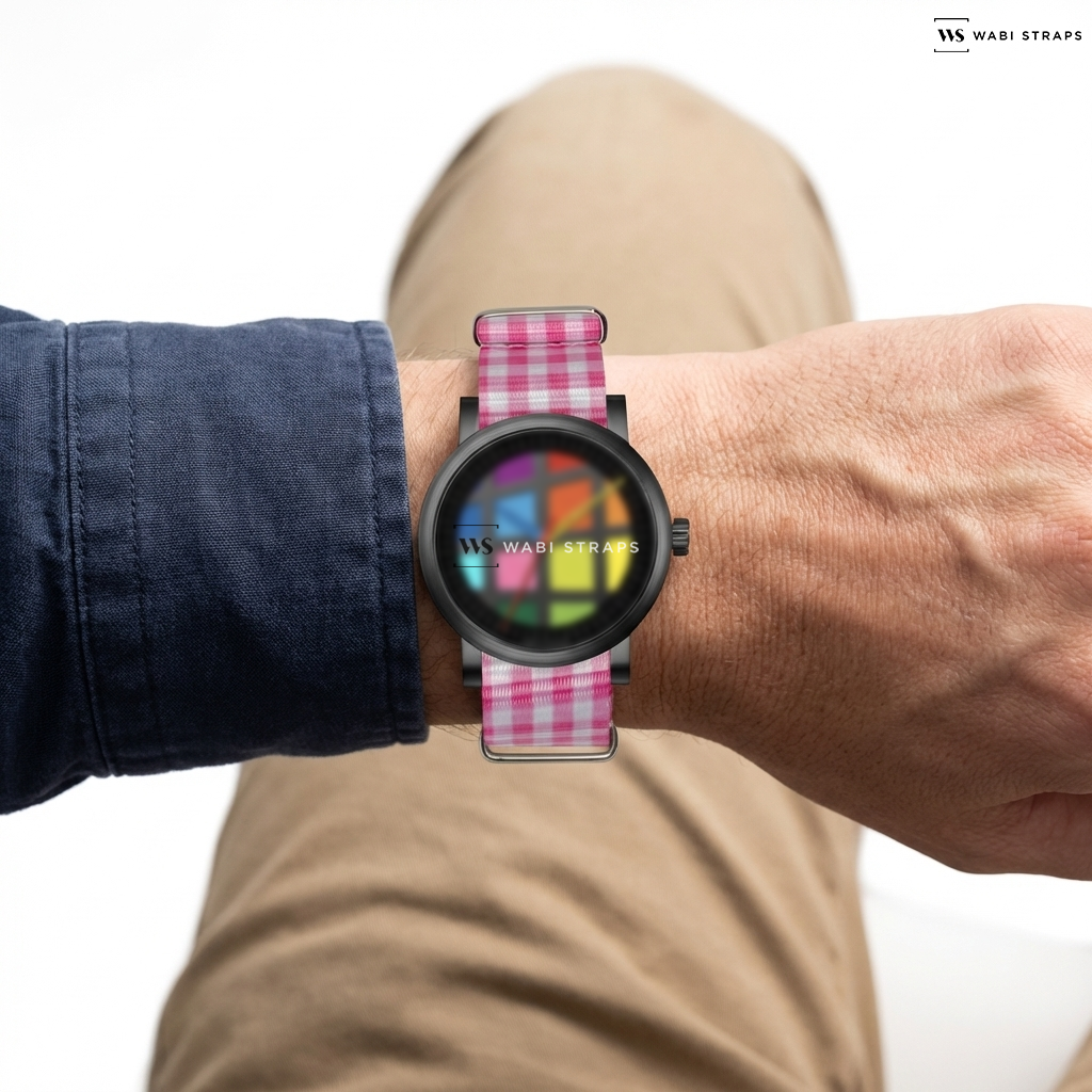 Pink/White Graphic Print Nylon Watch Strap on Walter Gropius ATRIUM