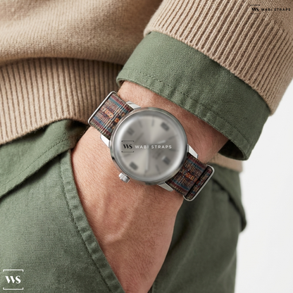 Brown Graphic Print Nylon Watch Strap on Marlin® Automatic