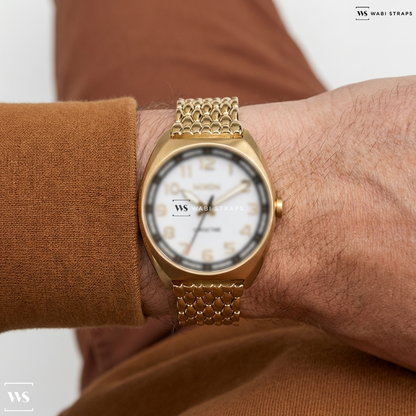 Gold Coffin Bead Metal Watch Bracelet on Nixon Mullet