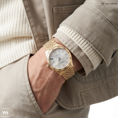 Gold Beads Of Rice Metal Watch Bracelet on Frederique Constant Classics Index Automatic