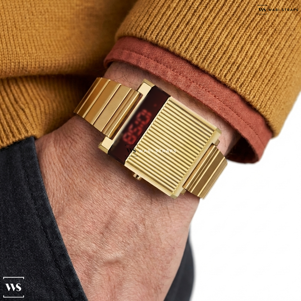 Gold Single Link Metal Watch Bracelet on Bulova 97C110 Men's Computron