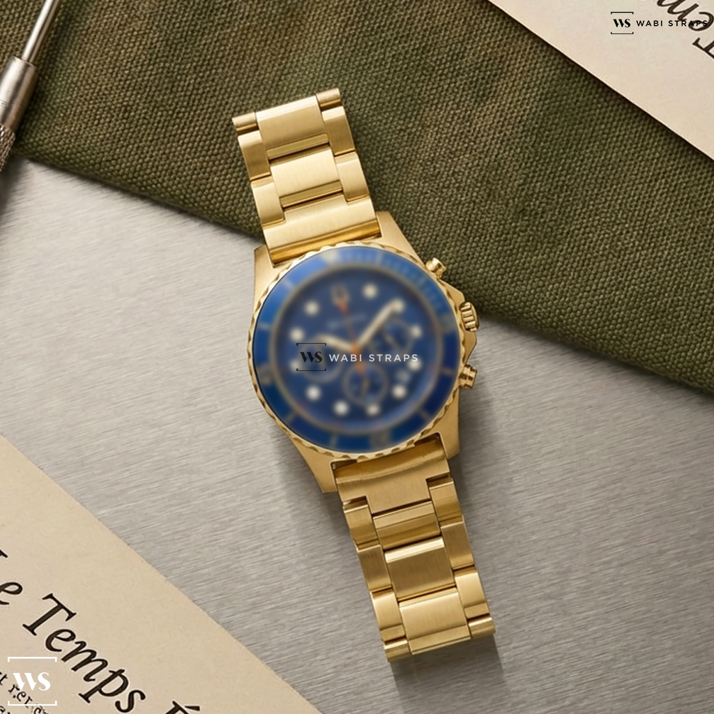Gold Oyster Metal Watch Bracelet on Bulova Men's Gold-Tone Dive Style Chronograph Watch - 98B377