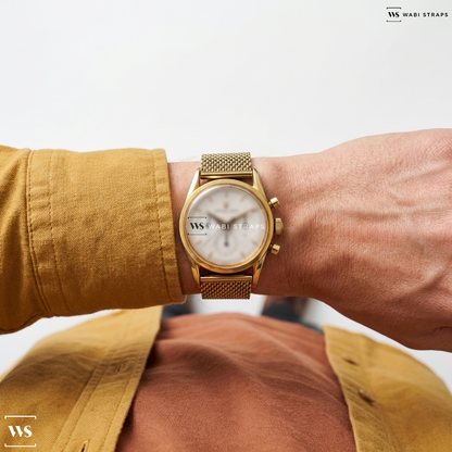 Gold Thin Metal Link Metal Watch Bracelet on Universal Geneve Compax