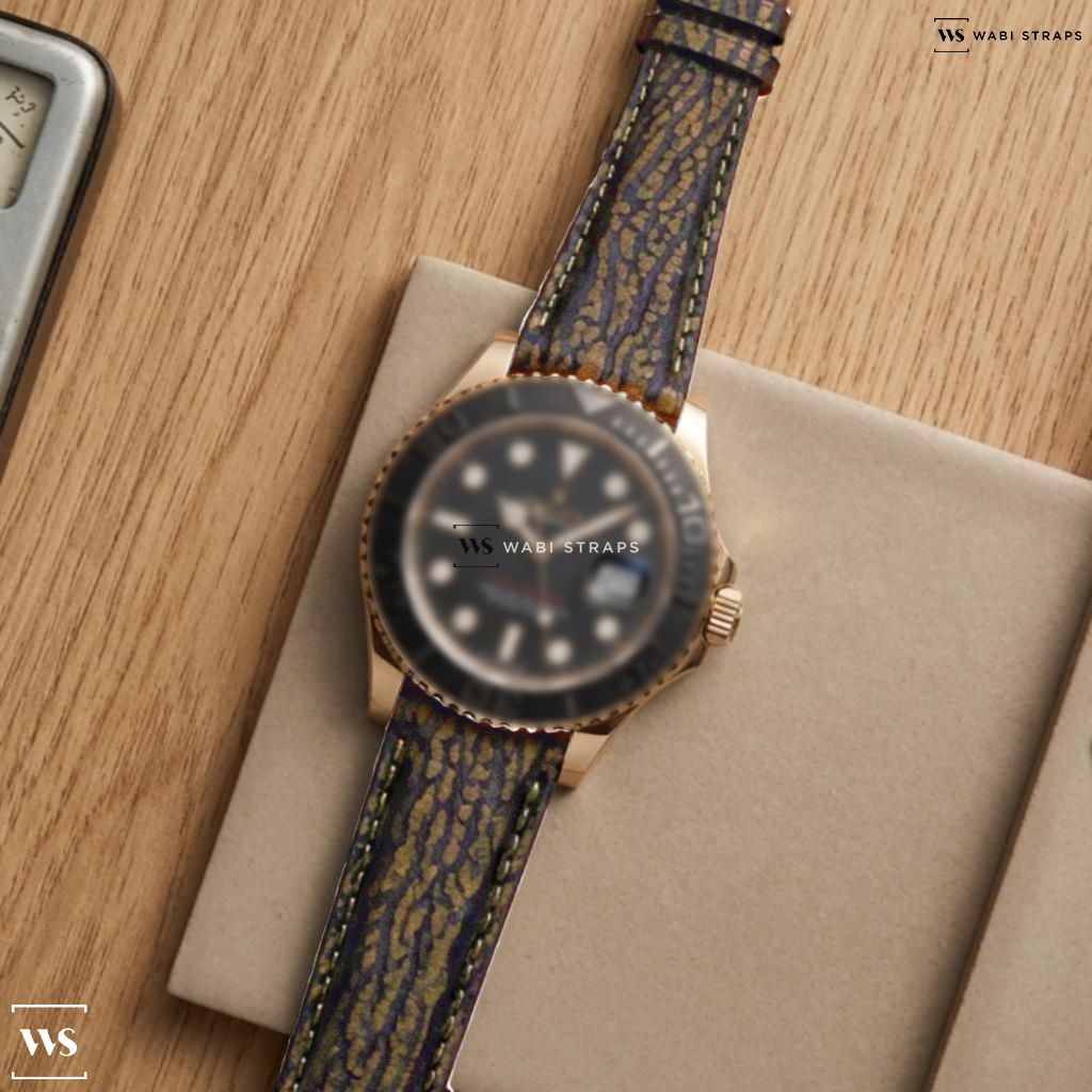 Gold Shark Grain Leather Watch Strap on Rolex Yacht Master 18K Yellow Gold / Rubber 42MM 2024 UNWORN