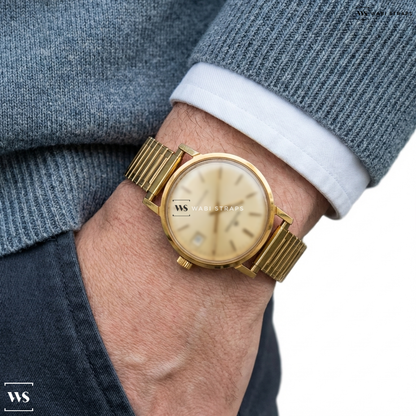 Gold Polished Metal Watch Bracelet on Bucherer Automatic Dress Watch