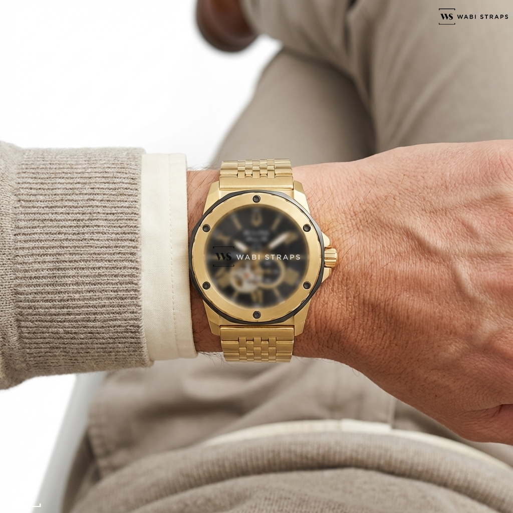 Gold 7-Link Jubilee Metal Watch Bracelet on Bulova 98A273 Men's Marine Star Automatic Watch
