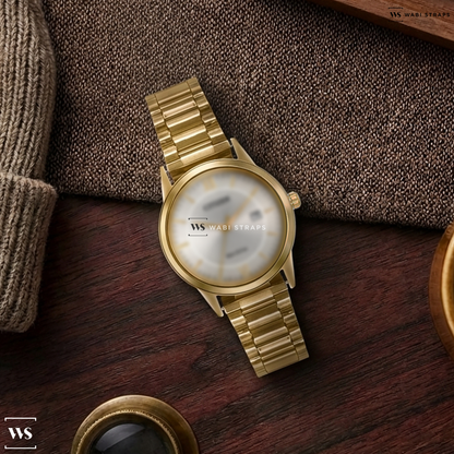 Gold Flat Link Metal Watch Bracelet on Citizen Eco Drive