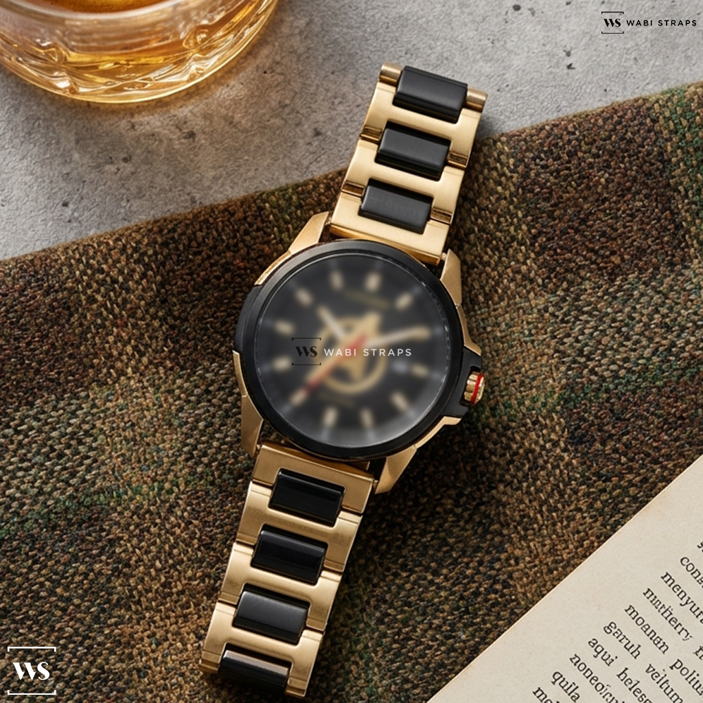 Black/Gold H-Link Metal Watch Bracelet on Citizen Avengers
