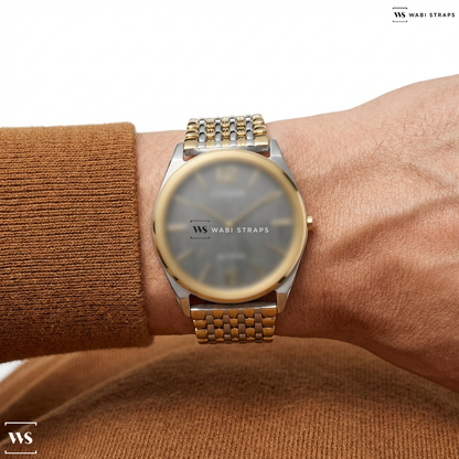 Gold/Silver 9-Row Textured Metal Watch Bracelet on Citizen Suratto