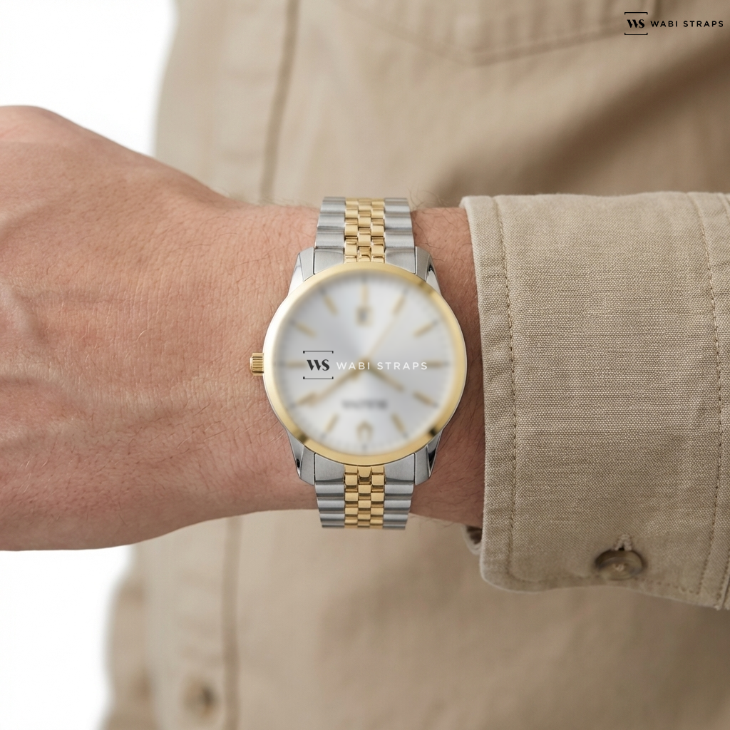 Gold/Silver Jubilee Metal Watch Bracelet on Bulova 98B385 Men's Classic Watch