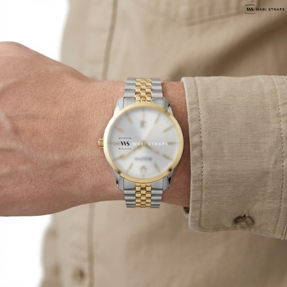 Gold/Silver Jubilee Metal Watch Bracelet on Bulova 98B385 Men's Classic Watch